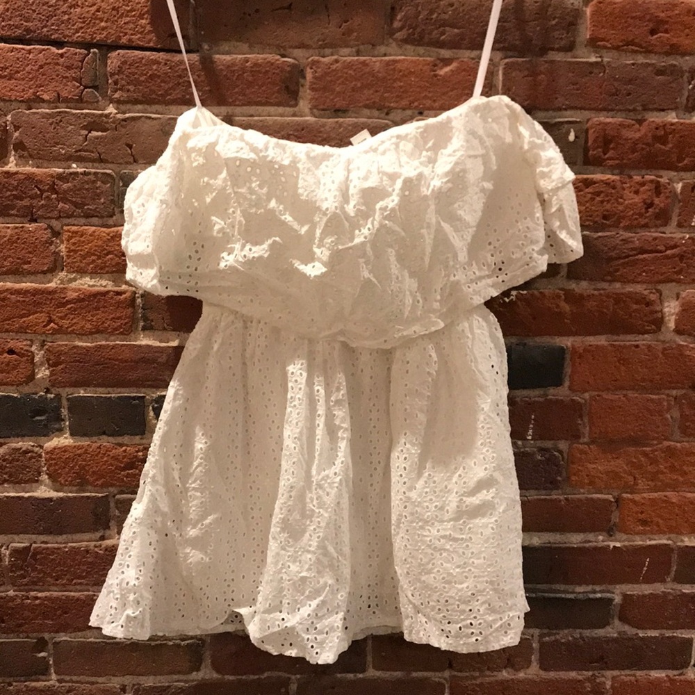 Guess XS white eyelet offshoulder dress